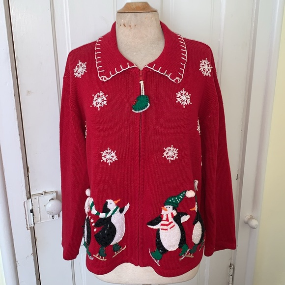 Vintage Tiara International Penguin Snowflake Ugly Christmas Holiday Sweater XL - Picture 1 of 15